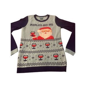 Norther Pole Pullover Merlot Ho Ho Drinking Santa Holiday Sweater Green/ Red S